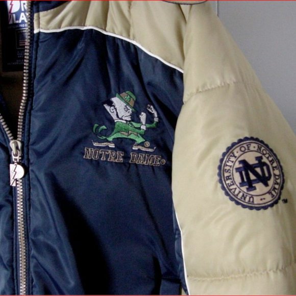 Vtg Pro Players Puffer Hooded Notre Dame Blue /Yellow Jacket Sz 2XL - Picture 4 of 8